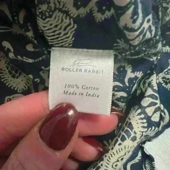 Roller Rabbit 100% Cotton Embroidered Tunic Shift Top Pockets| Teal & Cream S - Picture 3 of 9